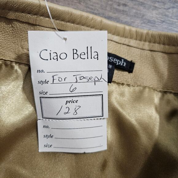 For Joseph by Ciao Bella Tan 100% Leather Pencil Skirt Womens 28/6 Mob Wife New - Picture 6 of 11